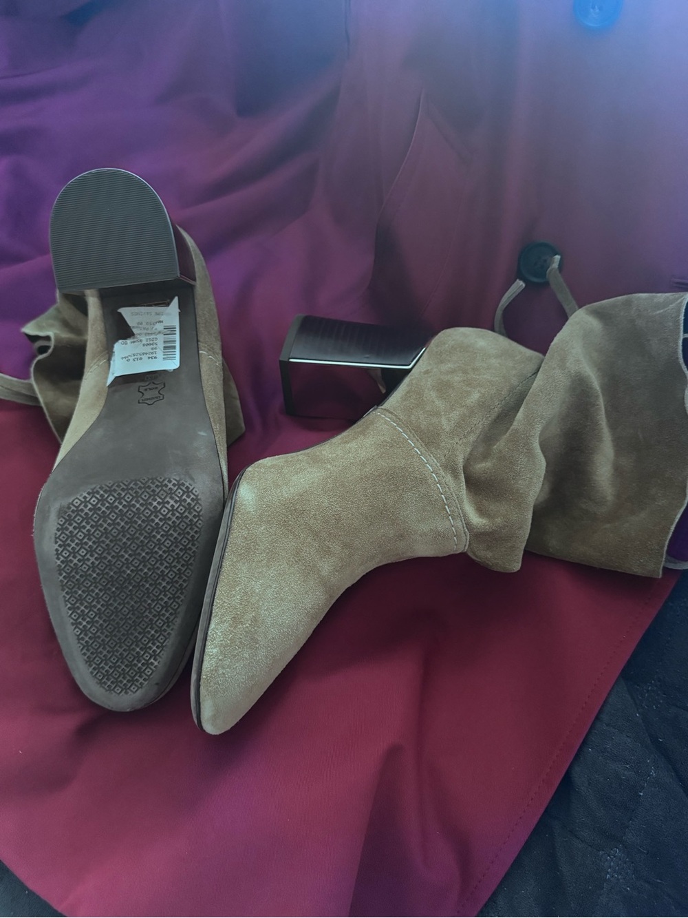Tory Burch Light Brown Suede Ankle Booties with Block Heel